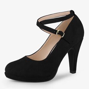 Allegra K Black faux suede Ankle Strap Heels